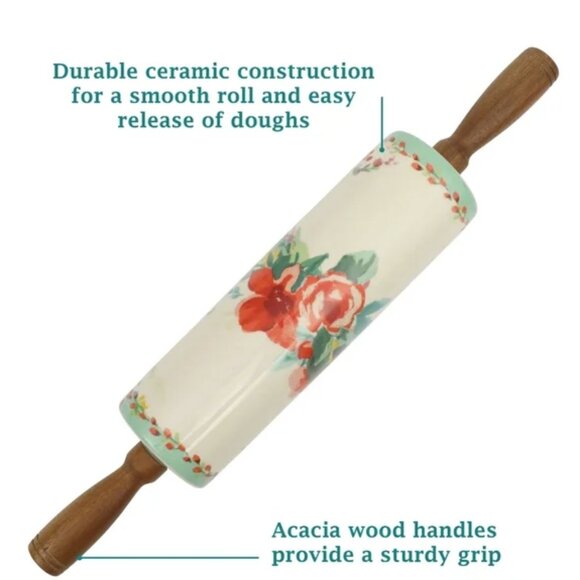 The Pioneer Woman Painted Meadows Ceramic Rolling Pin New - Picture 4 of 4